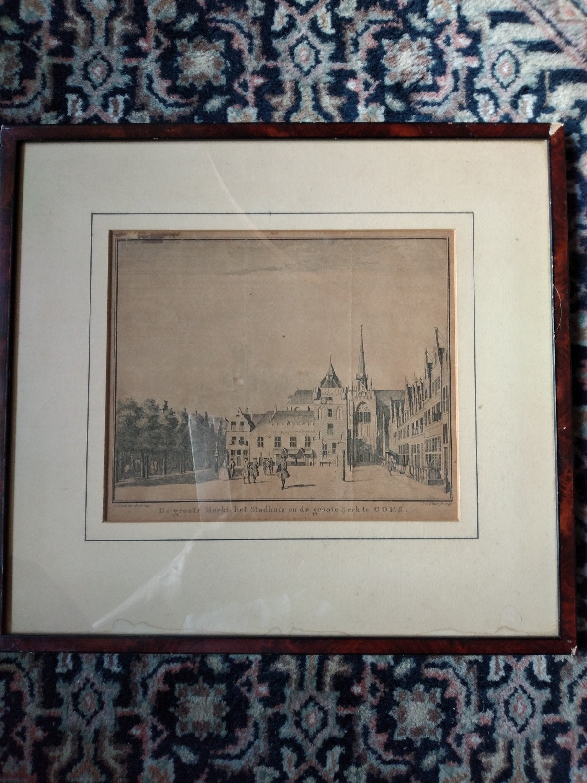 Goes grote markt met stadhuis. 18e eeuw., Antiek en Kunst, Ophalen of Verzenden