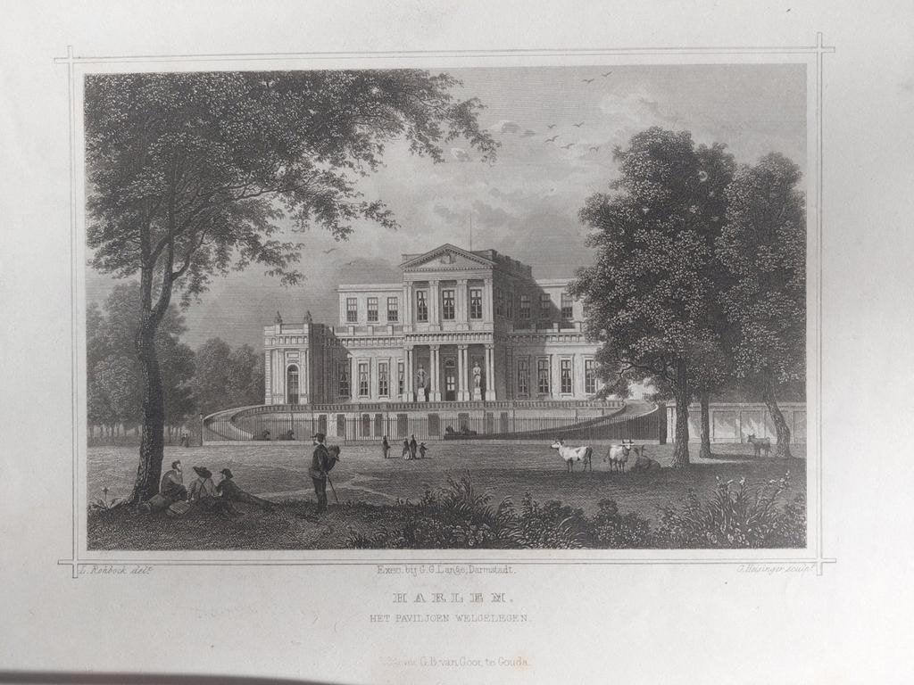 24 / Paviljoen Welgelegen te Haarlem Gravure uit 1858, Antiek en Kunst, Ophalen of Verzenden