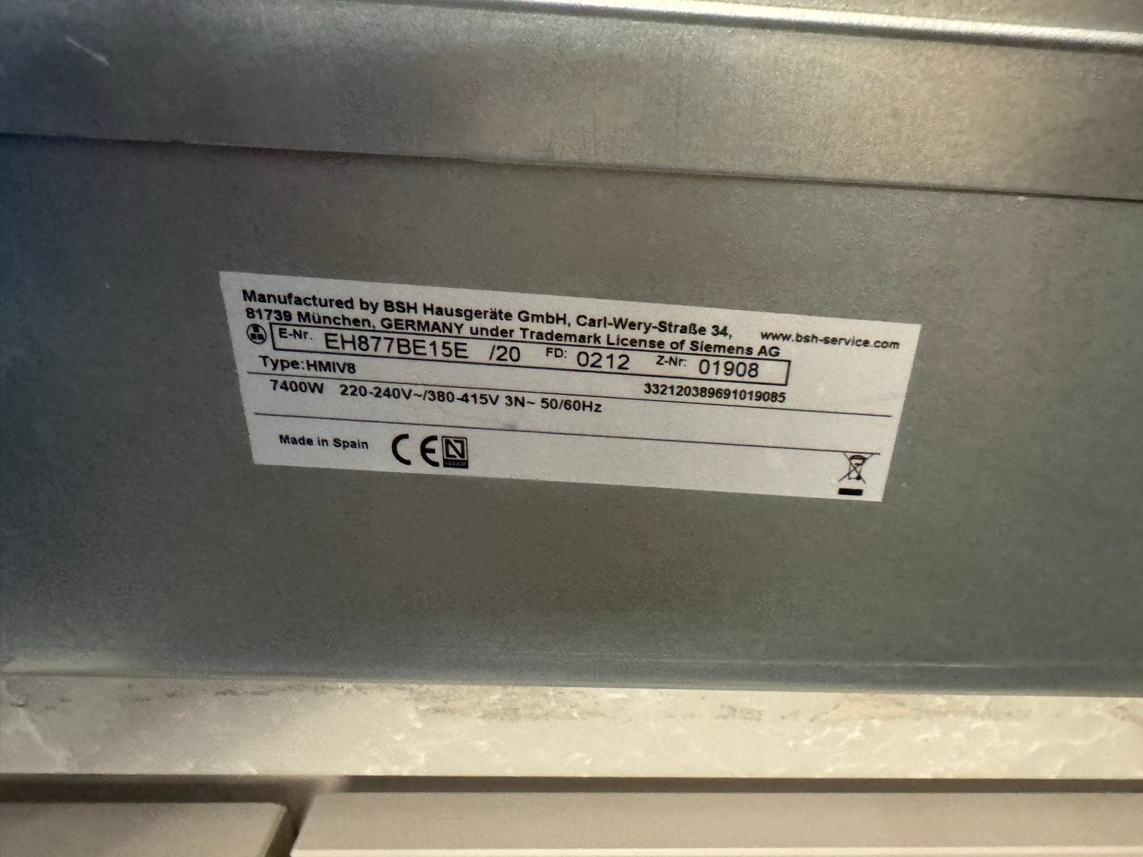 Siemens EH877BE15E Inductiekookplaat met afzuiging, Gebruikt, Inbouw, Inductie, 4 kookzones