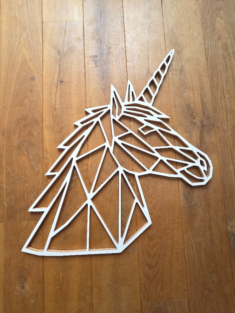 Geometrische unicorn van hout, Ophalen, 40 cm, Wandhanger, Hout