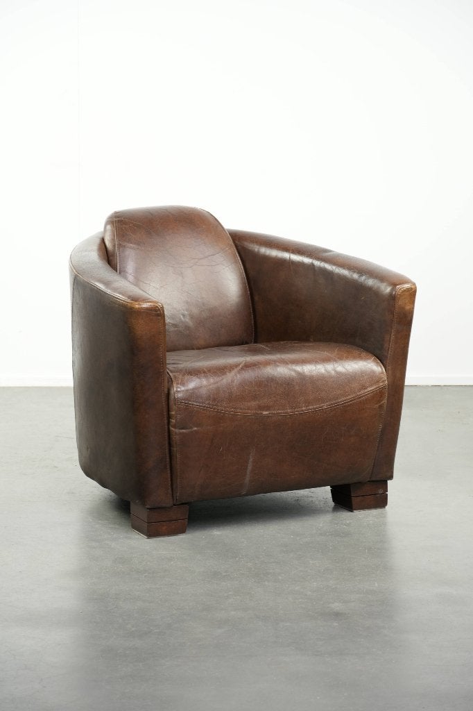 Donkere cognac bruine rundleren Aviator design fauteuil, Ophalen, Gebruikt, Aviator, /