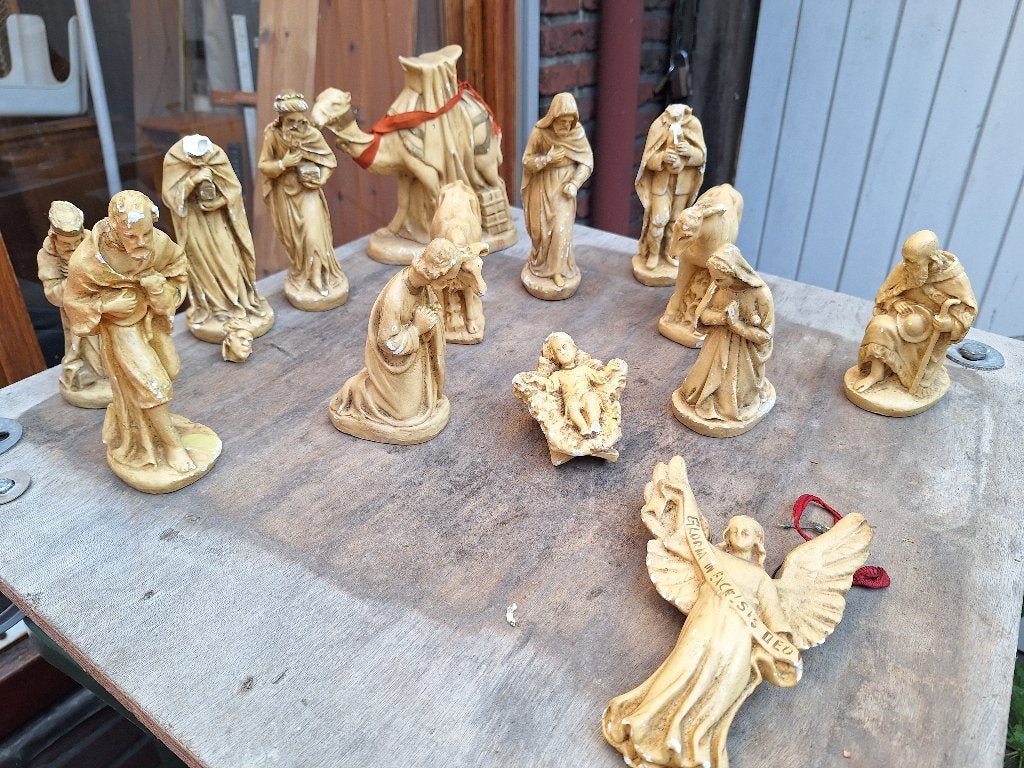 Vintage  kerststalgroep beelden - Opknapper jaren 50-60, Verzamelen, Ophalen, Gebruikt, Religie