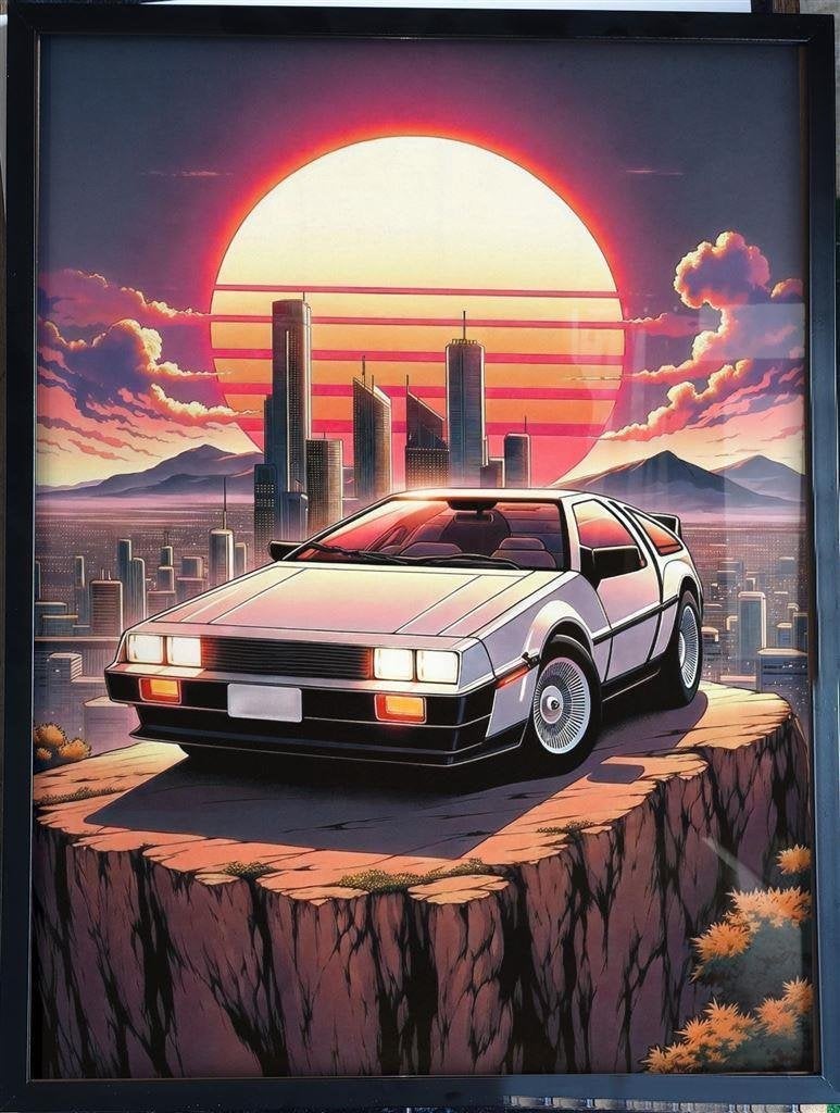[ Poster in Frame] Delorean Outrun Synthwave Vaporwave 80s, Verzenden, Nieuw, Poster