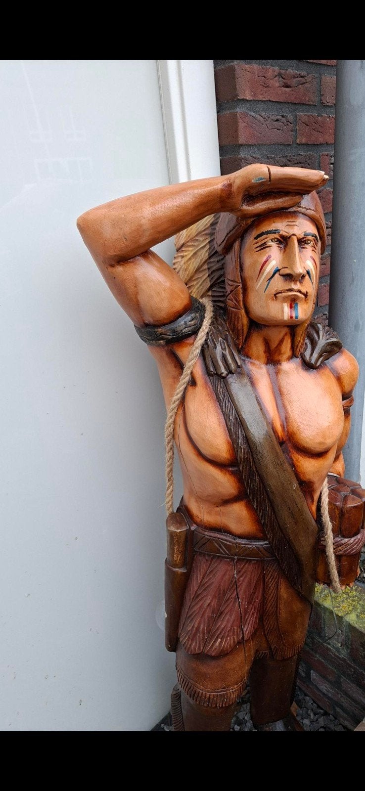 Groot houten beeld van Indiaan - Handgesneden, Antiek en Kunst, Ophalen of Verzenden, 1 meter - 2 meter, Beeld, Hout