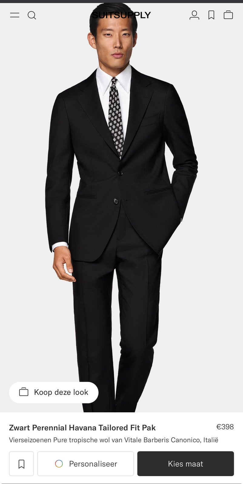 Suitsupply Zwart Perennial Havana Tailored Fit Pak Maat 50, Kleding | Heren, Kostuums en Colberts, Ophalen of Verzenden, Nieuw