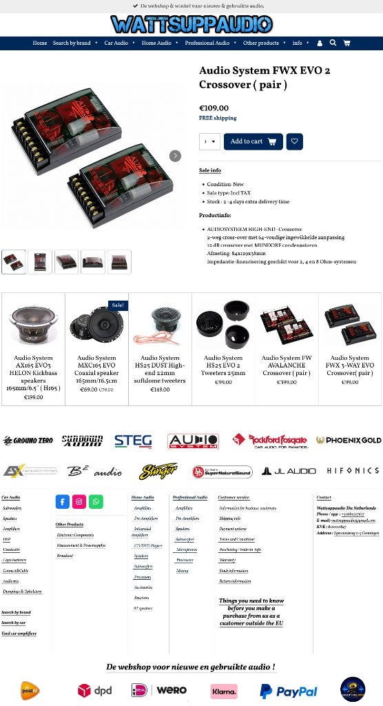 Audio System FWX EVO 2 Crossover ( pair ), Info@optimount.nl, Nieuw, Ophalen of Verzenden, Anholtseweg 48A 7091 HB DINXPERLO