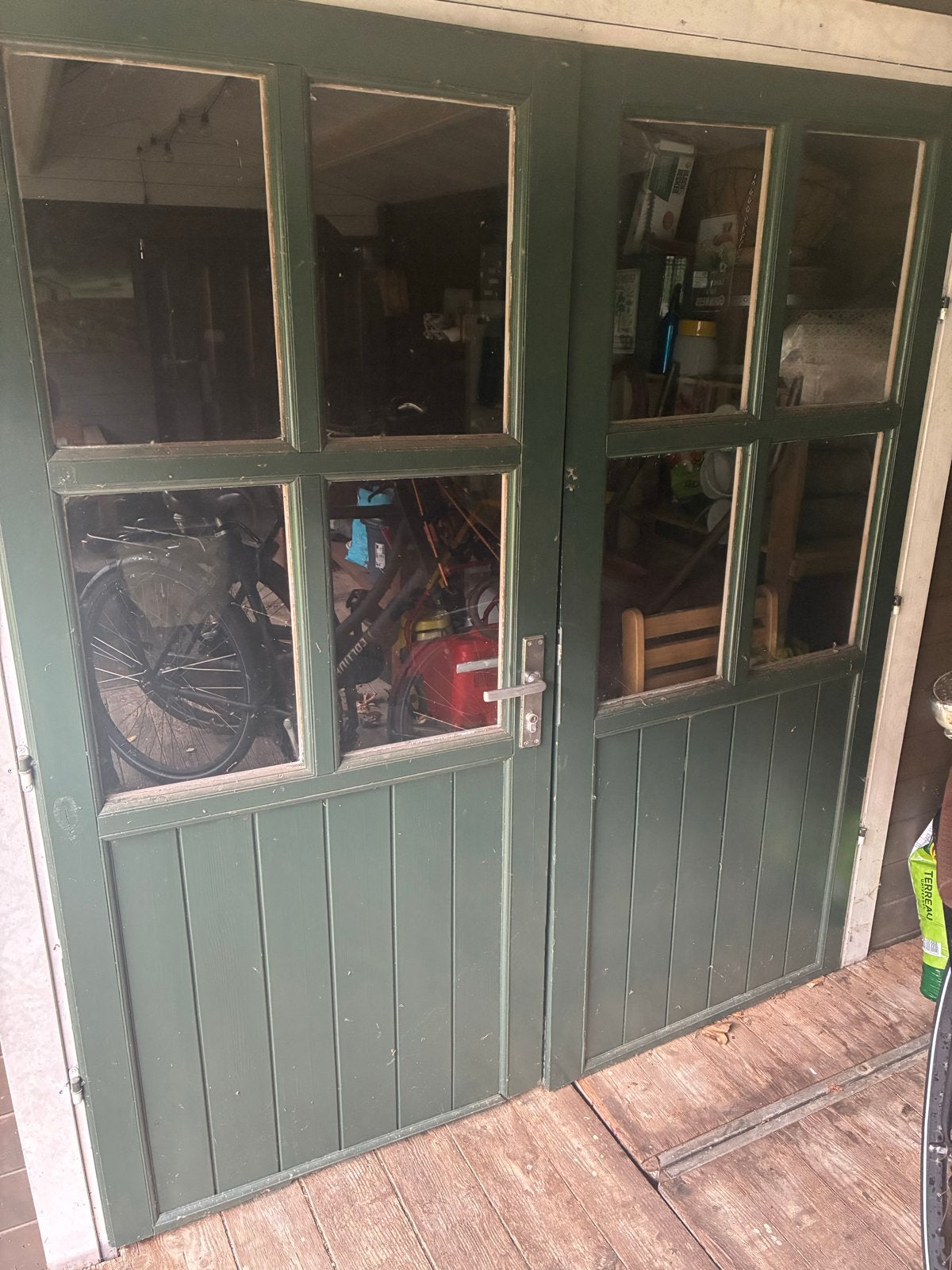 Houten tuinhuisdeuren met glas, Gebruikt, Buitendeur, 200 tot 215 cm, Hout
