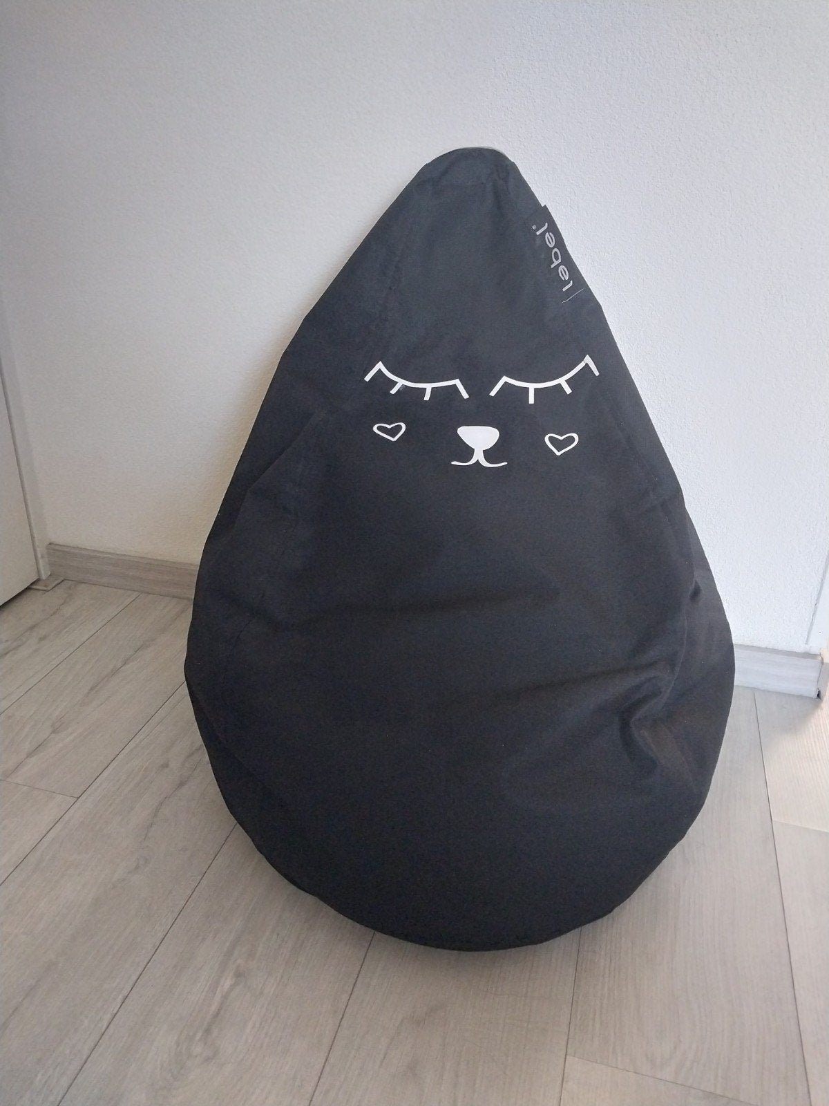 Zwarte zitzak met kattengezicht - Lebel, Huis en Inrichting, Ophalen, Gebruikt, Zwart, Zitzak