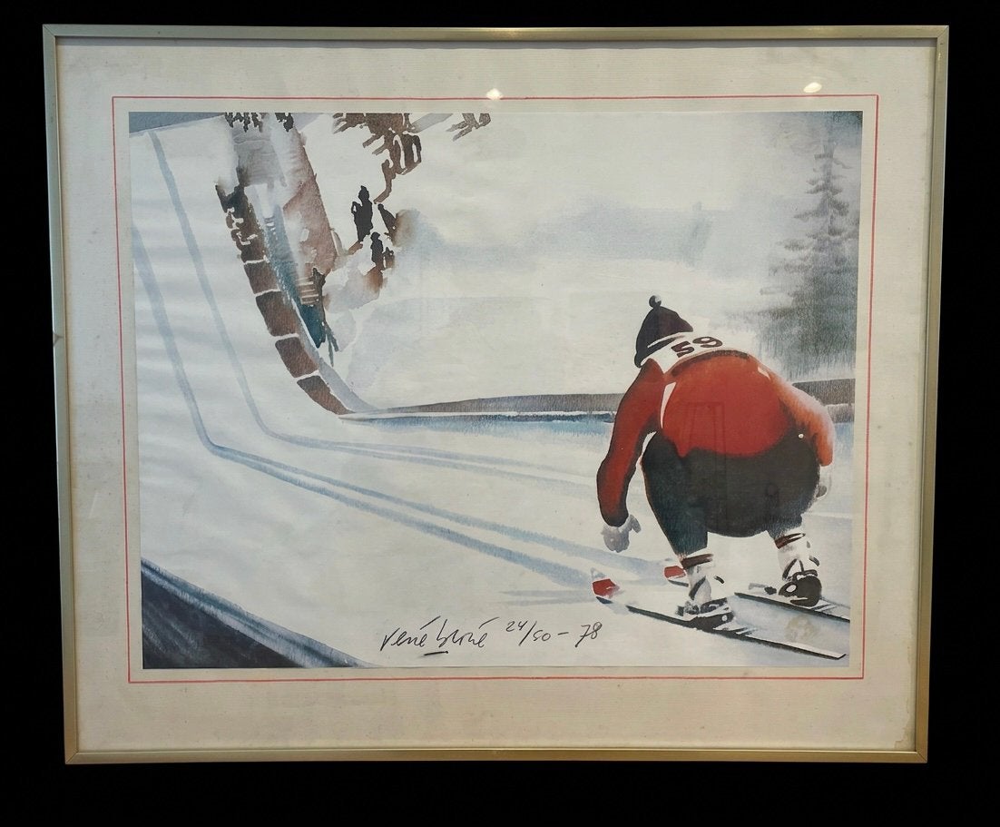 Gesigneerd René Brone 1978 Eerste werk skiër ️, Ophalen of Verzenden