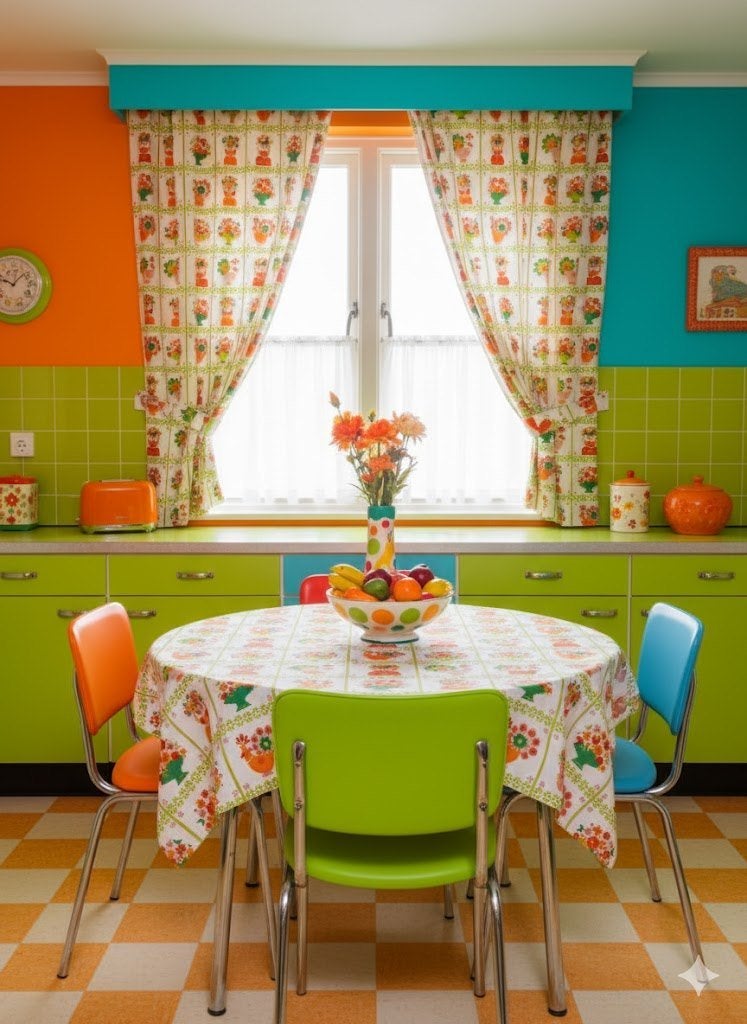 13250 Vintage keukengordijnstof met kippen en bloemen swiet, Overige kleuren, Verzenden, 120 cm of meer, Katoen