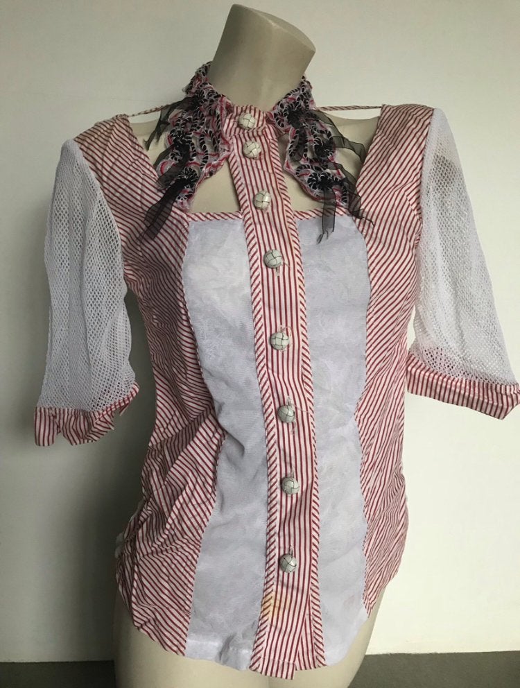 Save The Queen! Blouse met strepen en mesh mouwen, Ophalen of Verzenden, Gedragen, Maat 38/40 (M), Rood