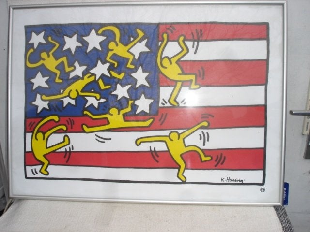 Poster Keith Haring - American Flag 1997, Rechthoekig Liggend, Ophalen of Verzenden, Zo goed als nieuw, A1 t/m A3