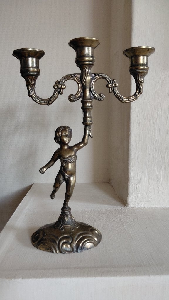 Vintage kandelaar 3 arm, Gebruikt, Ophalen of Verzenden, 29 cm, Metaal