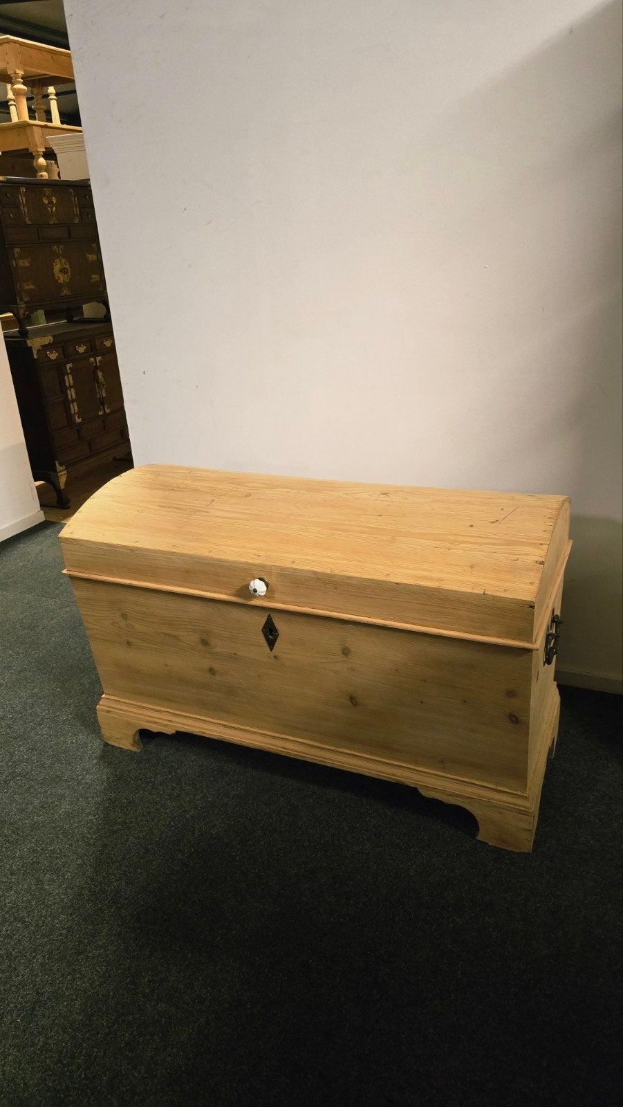 Antieke Grenen Houten Dekenkist Rond uit voorraad leverbaar!, Ophalen of Verzenden