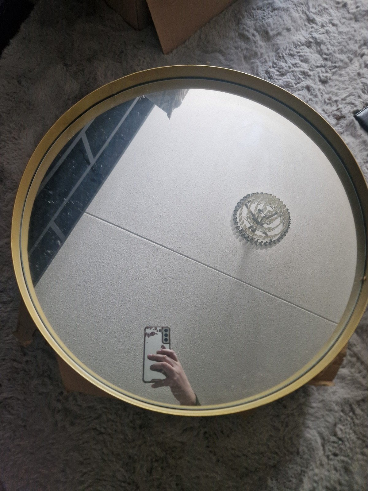 Ronde spiegel met gouden rand, Ophalen, Minder dan 50 cm, Rond, Zo goed als nieuw
