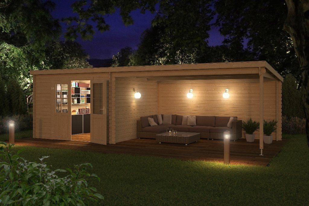 Blokhut met overkapping St. Louis 681x292 Onbehandeld vuren, Verzenden, Nieuw
