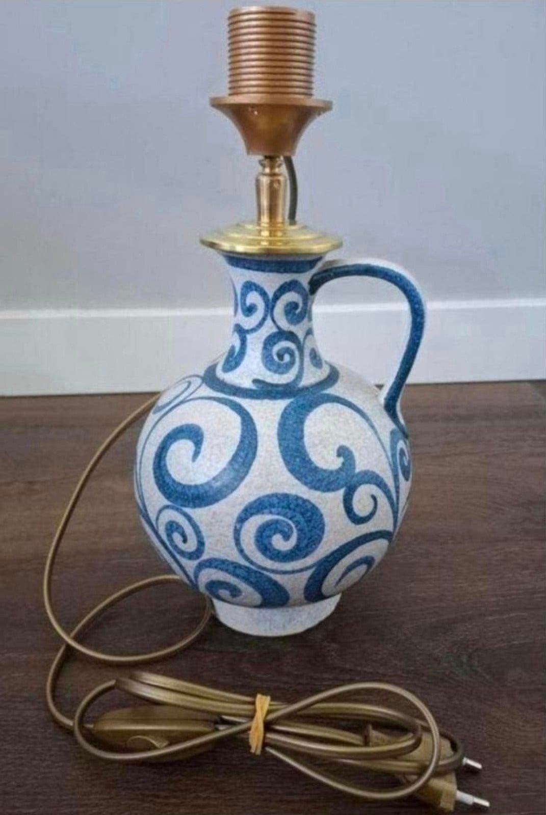 Vintage Tafellamp Keramiek Blauw Wit Krulpatroon, Antiek en Kunst, Ophalen of Verzenden