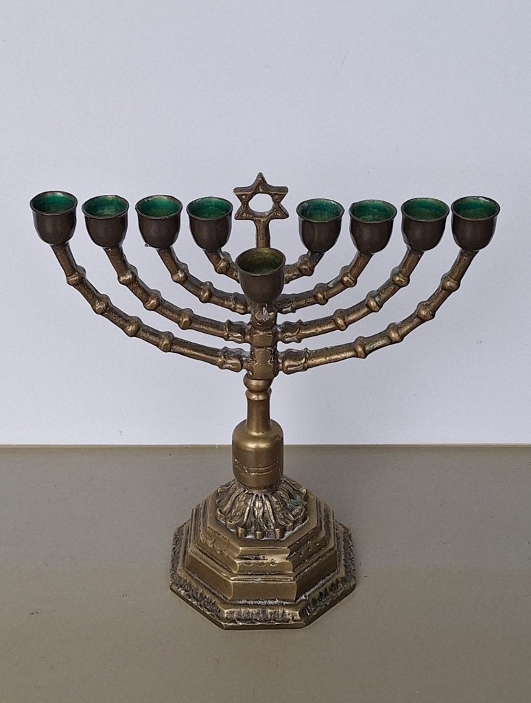 vintage antieke messing bronzen Joodse Chanoeka kandelaar, Ophalen of Verzenden, Koper of Brons