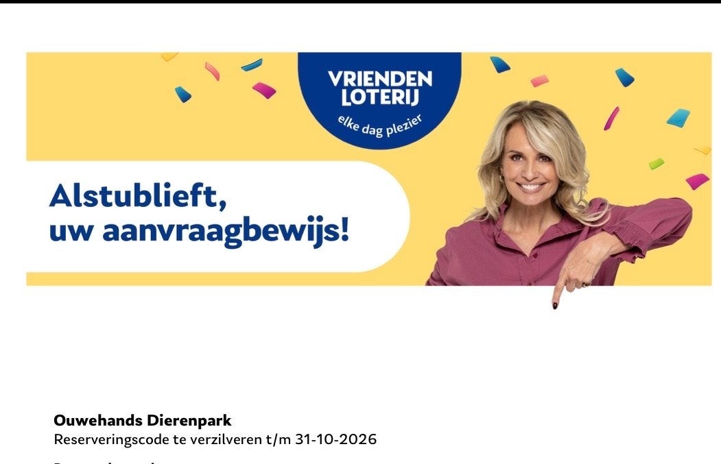 1 ticket ouwehands dierenpark rhenen, Tickets en Kaartjes, Eén persoon, Ticket of Toegangskaart
