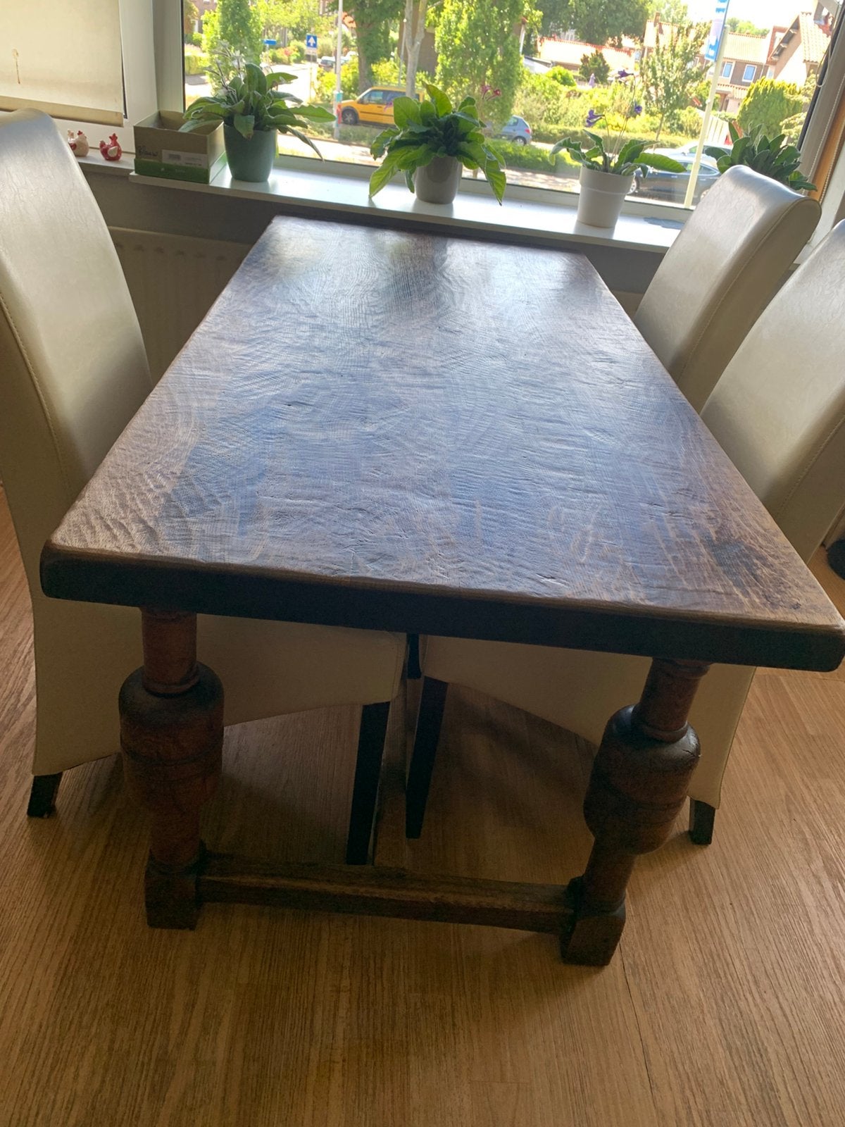 GRATIS!! Zware eiken eettafel(1.60) met 3 stoelen, Huis en Inrichting, Tafels | Eettafels, Gebruikt, Eikenhout, 50 tot 100 cm