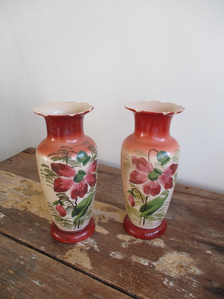 brocante vazen met bloemen van opaline glas, Ophalen of Verzenden