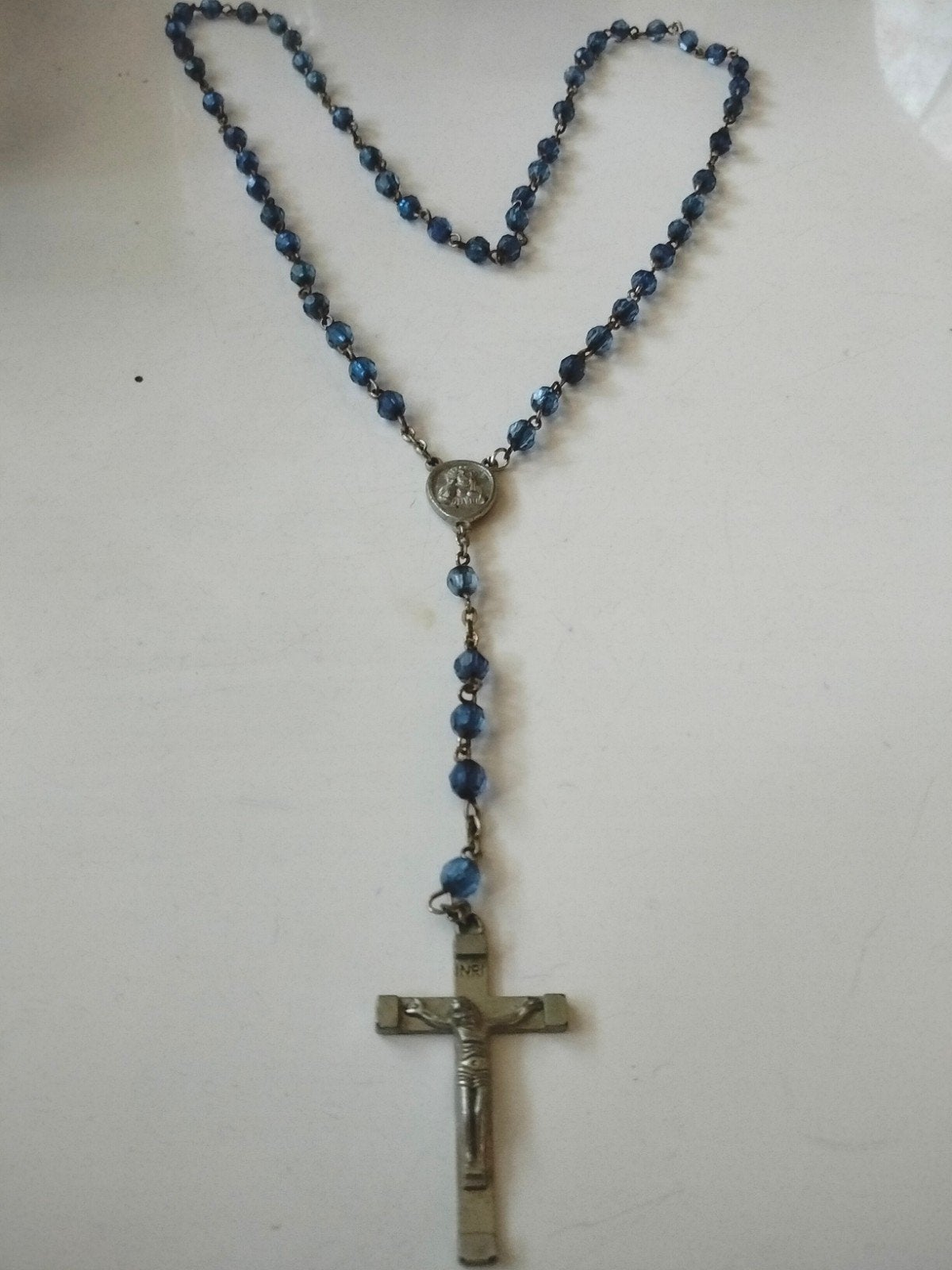Prachtige Rozenkrans met Blauwe Kralen, Ophalen of Verzenden
