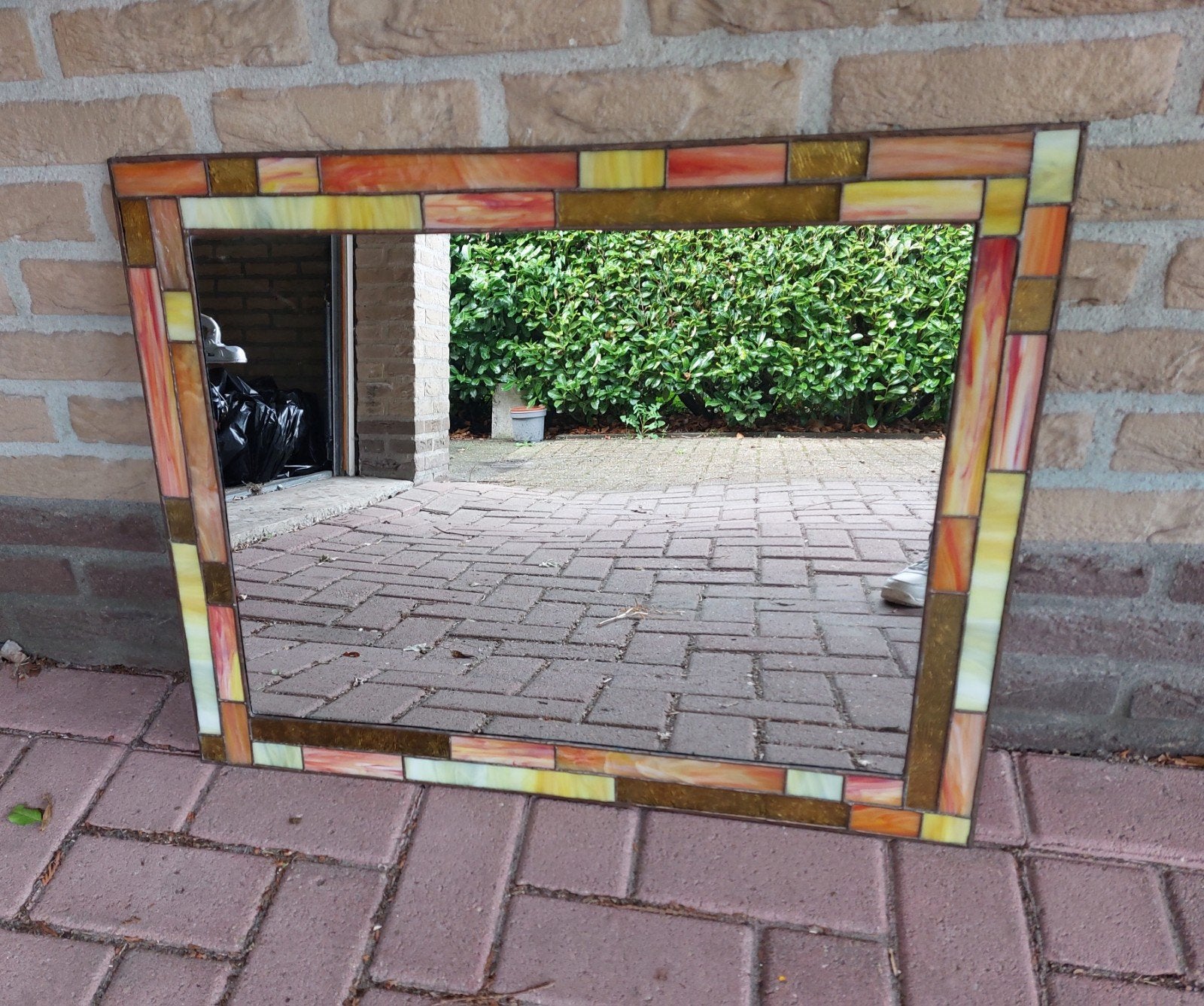 Spiegel. Glas in lood, Ophalen, Rechthoekig, 50 tot 75 cm, Minder dan 100 cm