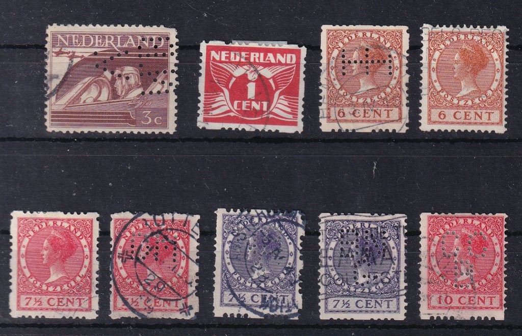 A219A) NL div Roltanding wo 6x met firmaperforatie zeldzaam, Ophalen of Verzenden, T/m 1940, Gestempeld
