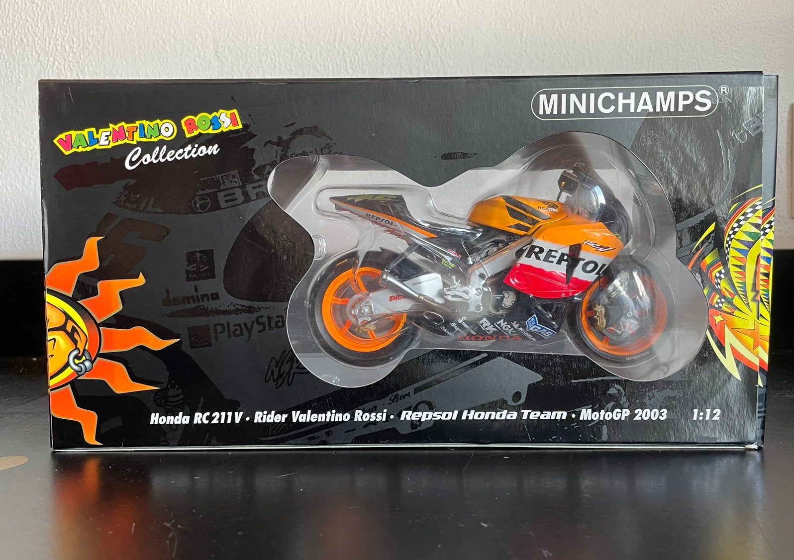 Minichamps Valentino Honda Rossi repsol 2003, Ophalen of Verzenden, Zo goed als nieuw, Motor, Overige merken