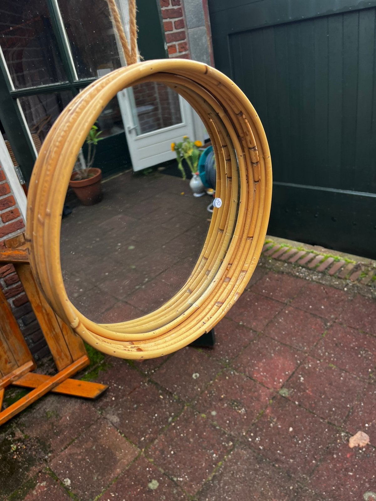 Bamboe spiegel, Minder dan 50 cm, Rond, Ophalen of Verzenden, Zo goed als nieuw