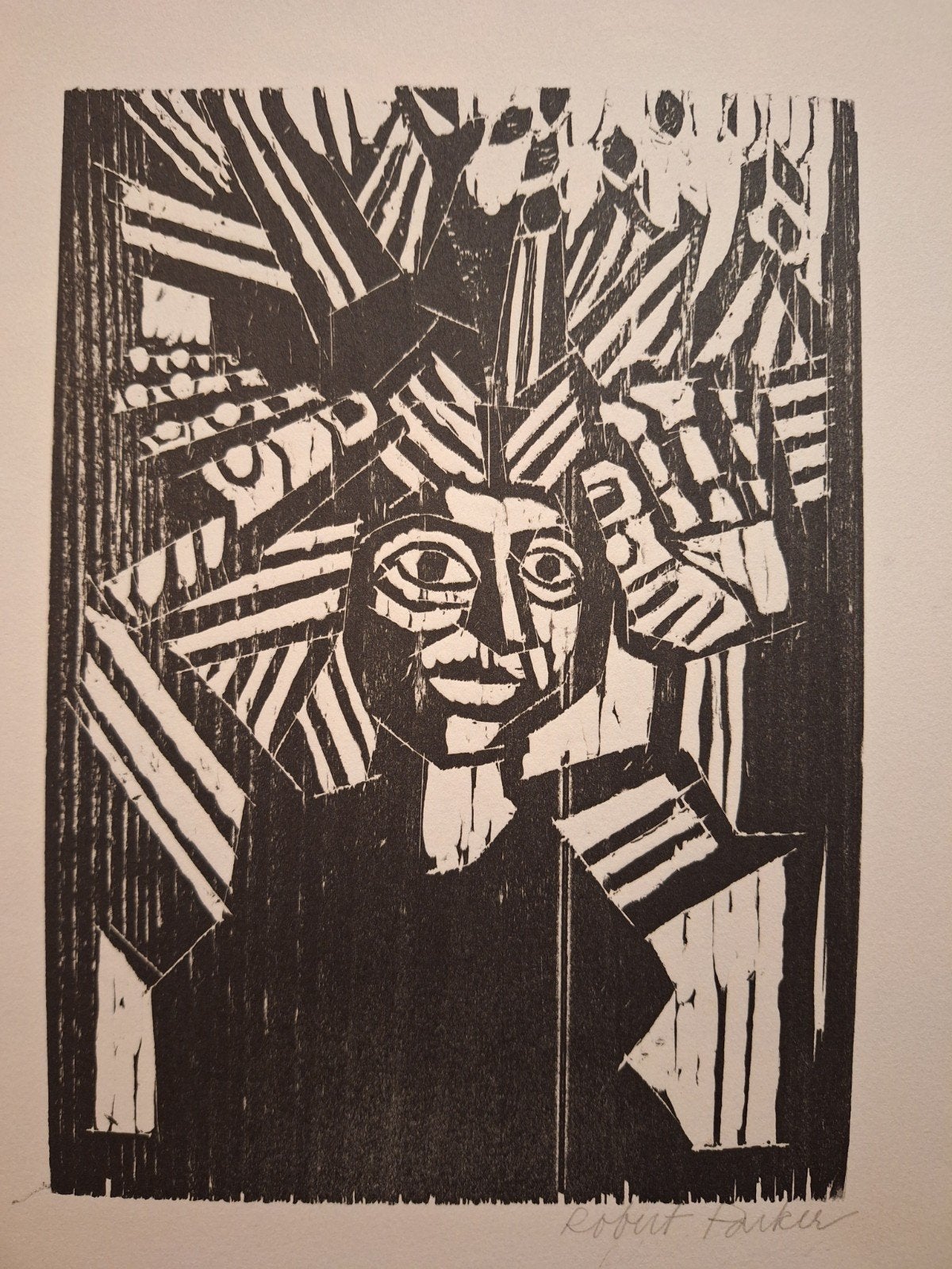 Houtsnede Robert Parker - Expressief Portret, 1950 - 1999, Portret, Ophalen of Verzenden, Houtsnede