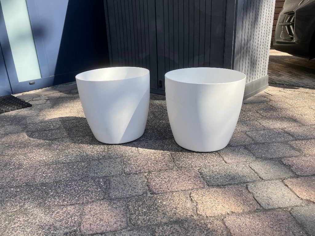 Twee Elho bloempotten voor binnen op wieltjes diameter 35 cm, Kunststof, Gebruikt, Rond, Binnen