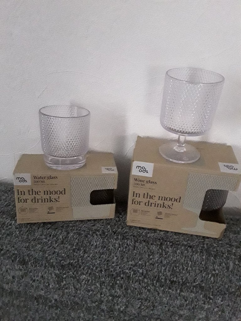 Moods water en wijnglazen valbestendig, Ophalen, Glas of Glazen, Nieuw, Glas