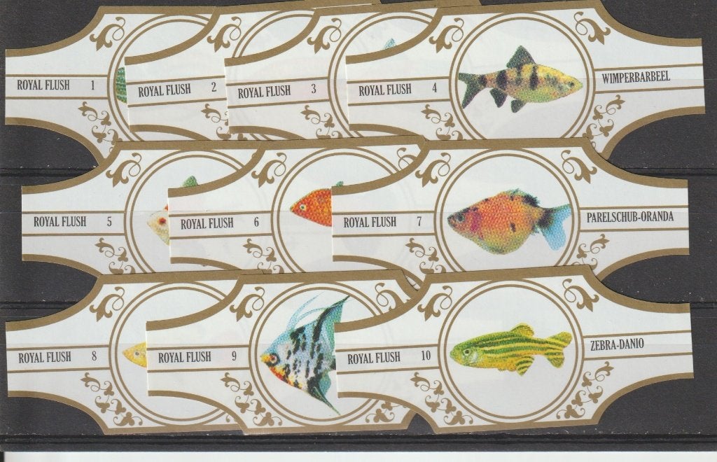 reeks 293  vissen  1-10  sigarenbanden, Ophalen of Verzenden, Zo goed als nieuw, Sigarenbandjes