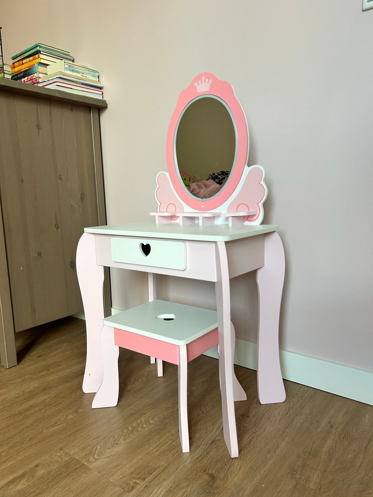 Roze Kaptafel voor Kinderen met Spiegel en Krukje, Ophalen, Minder dan 50 cm, Zo goed als nieuw, Minder dan 100 cm