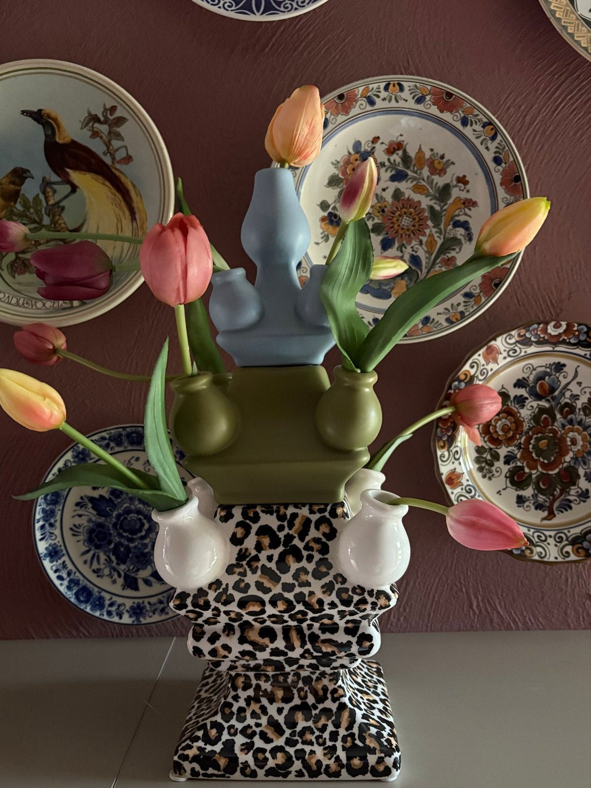 Heinen Delfts Blauw Stapelgekte Tulpenvaas, Ophalen, Blauw