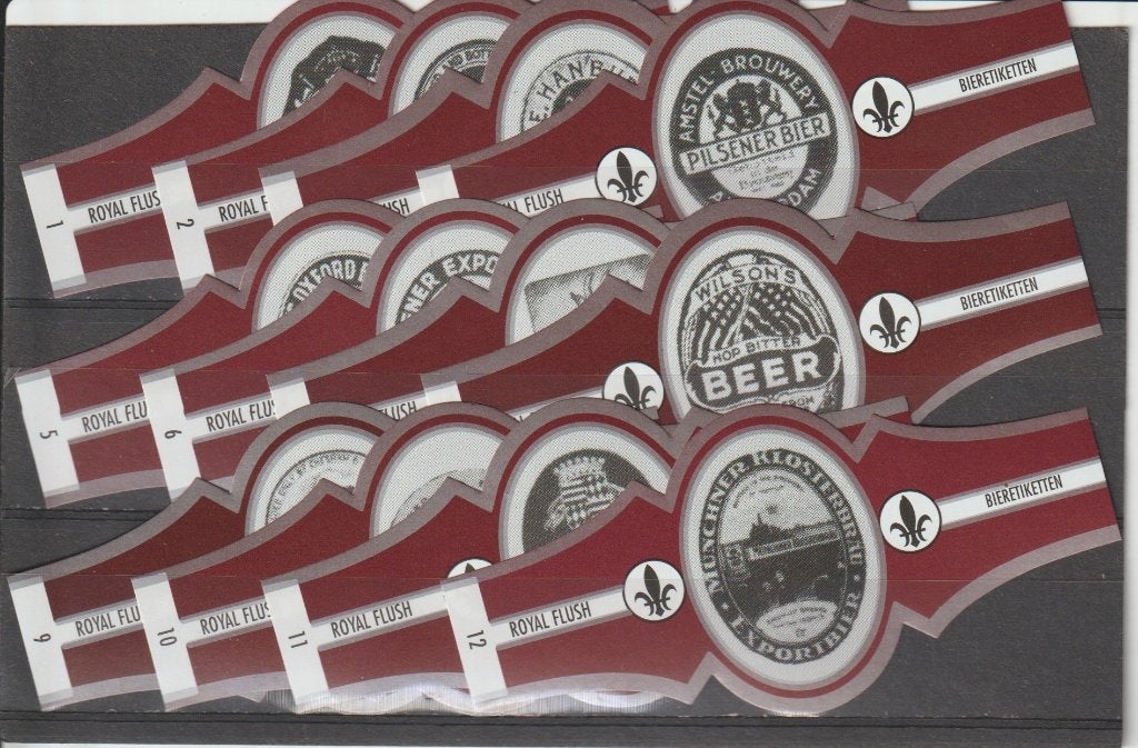 reeks 1982  bier etiletten   1-12 sigarenbanden, Ophalen of Verzenden, Zo goed als nieuw, Sigarenbandjes