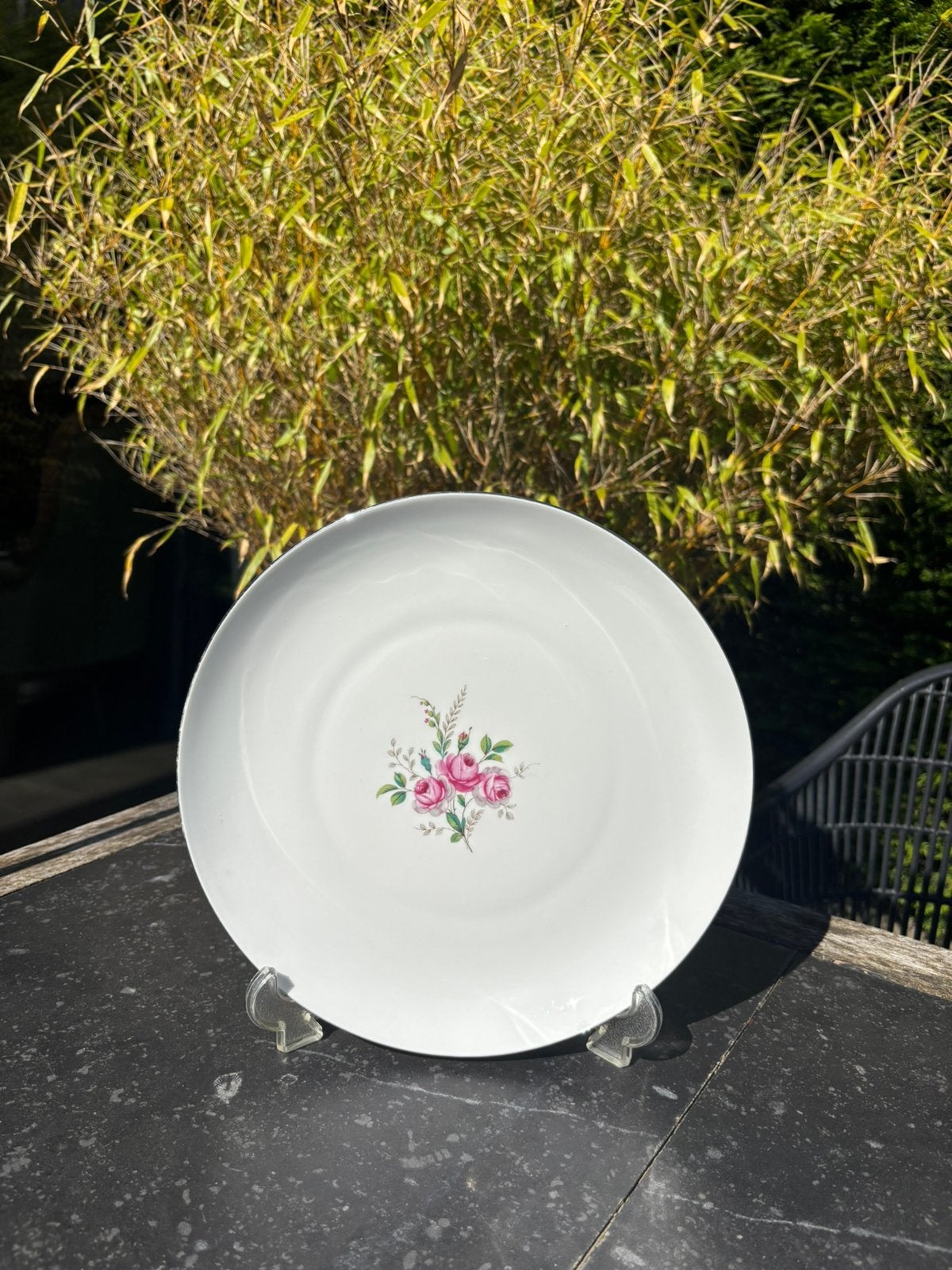 Porseleinen schaal roze bloem zilver,vintage, Ophalen of Verzenden