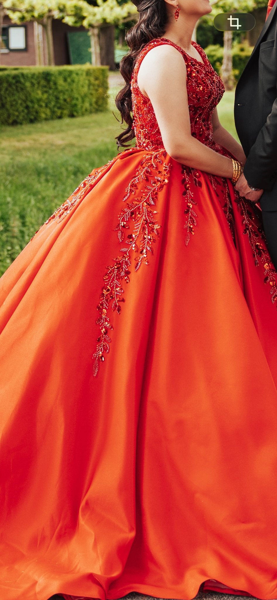 Prachtige rode henna jurk met borduursels, Galajurk, Zo goed als nieuw, Rood, Ophalen