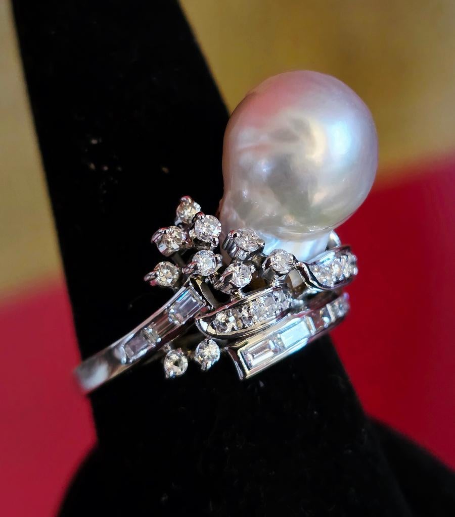 Exclusieve ring met barok parel en diamanten 0,75kt, Met edelsteen, 19 tot 20, Ophalen of Verzenden, Zo goed als nieuw