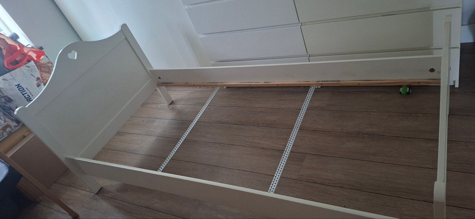 Wit kinderbed 90x200 met lattenbodem, Ophalen, 85 tot 100 cm, Gebruikt, Lattenbodem
