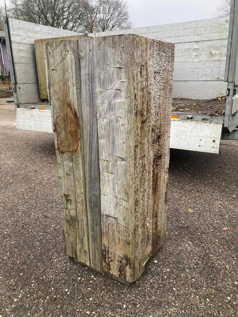 Plantenbak, boombak, zuil, hardhout, Tuin en Terras, Bloembakken en Plantenbakken, Ophalen, Minder dan 60 cm, Vierkant, Zo goed als nieuw