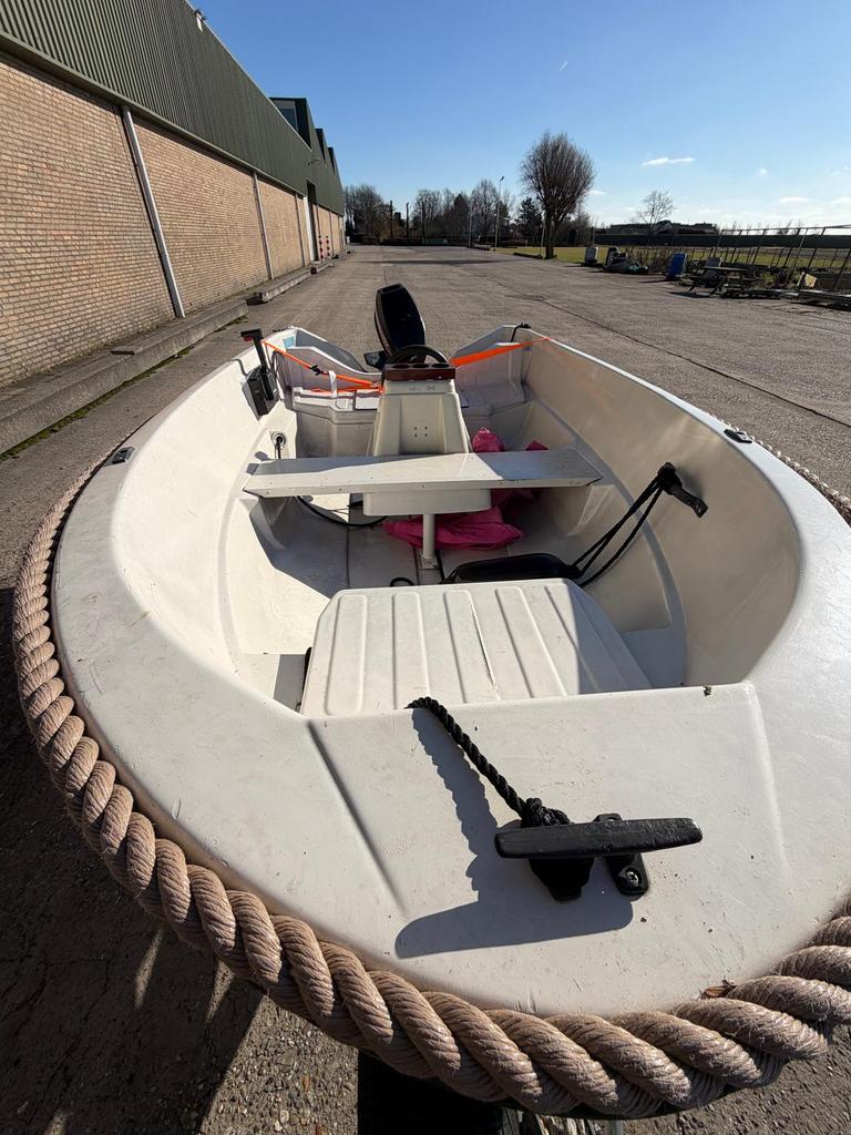 Motorboot met 15 pk 2-tact motor incl trailer, Ophalen, 10 tot 30 pk, Gebruikt, 3 tot 6 meter