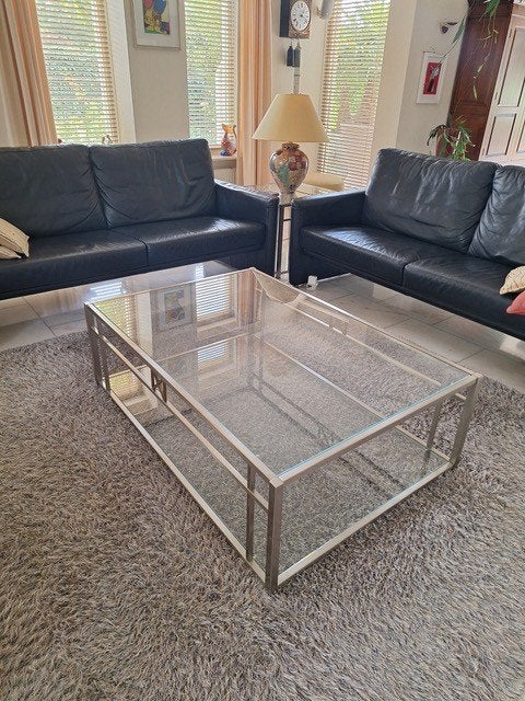 RVS met glas salontafel + bijzettafel (mooie kwaliteit), Ophalen, 50 tot 100 cm, 50 tot 100 cm, Zo goed als nieuw