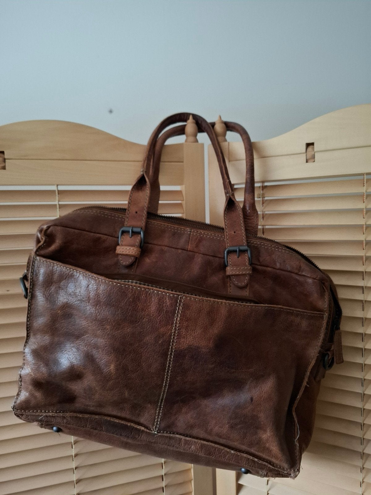 Leren tas HUNT 100% leer, Ophalen, 40 tot 60 cm, 30 cm of meer, Bruin