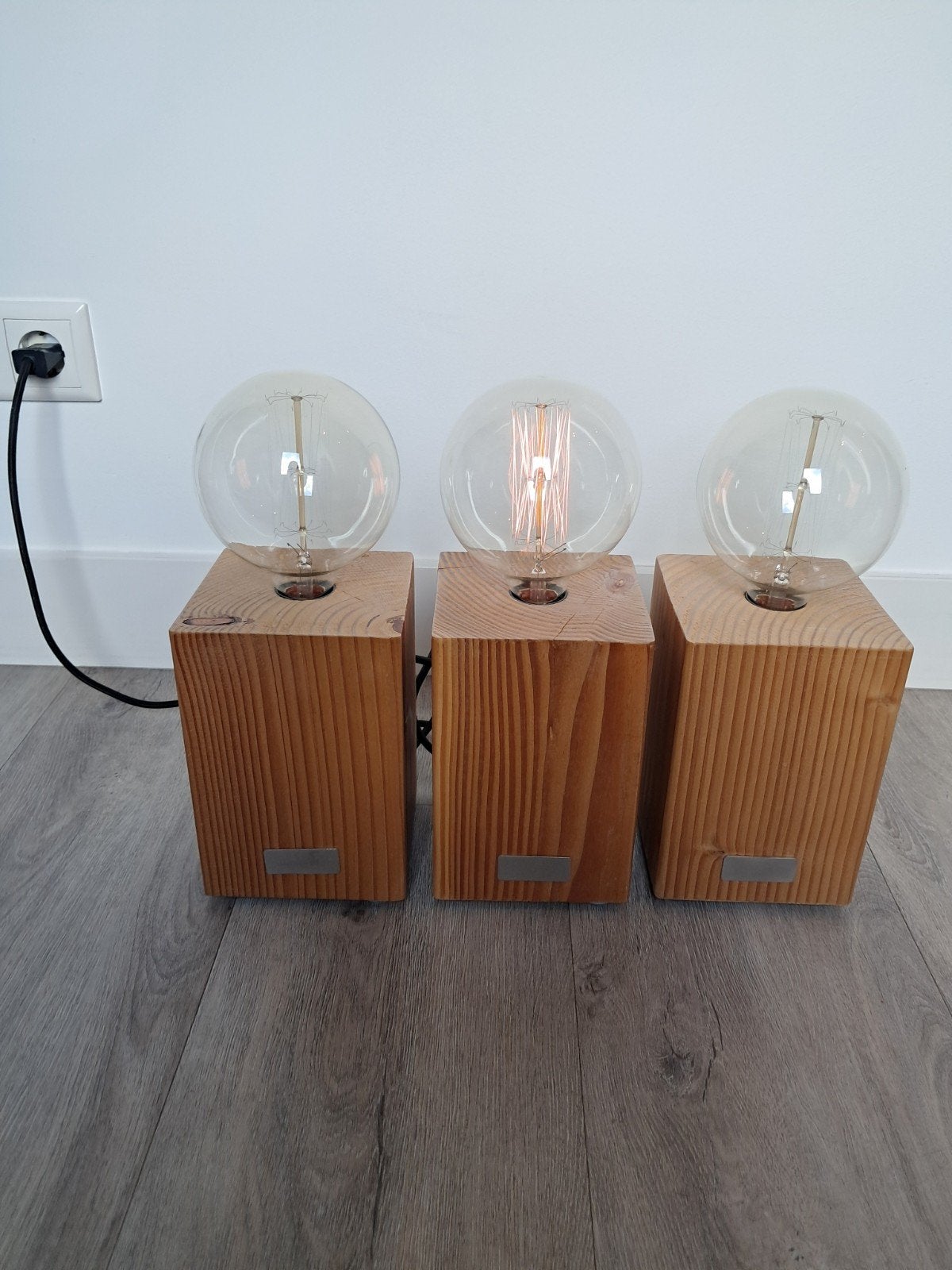 3 houten lampen inclusief lichtbronnen - Zgan, Ophalen of Verzenden, Zo goed als nieuw, Handgemaakt, Industrieel