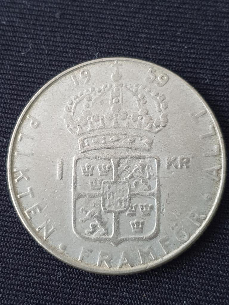 Zilveren 1 krona munt uit 1959 Zweden., Ophalen of Verzenden, Overige landen, Losse munt, Zilver