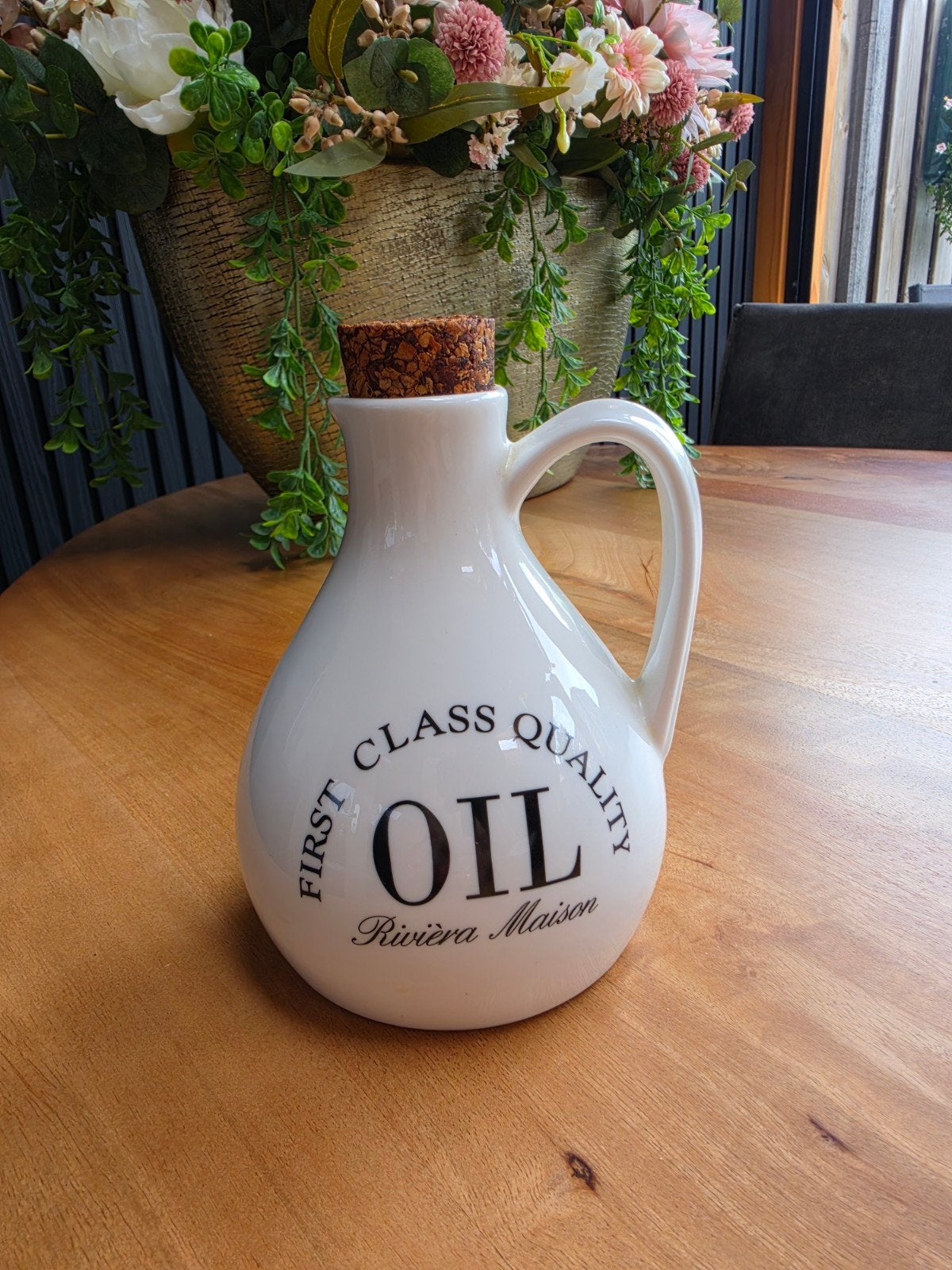 Riviera Maison Oliekan - "First Class Quality Oil", Overige typen, Ophalen of Verzenden, Zo goed als nieuw, Steen/keramiek