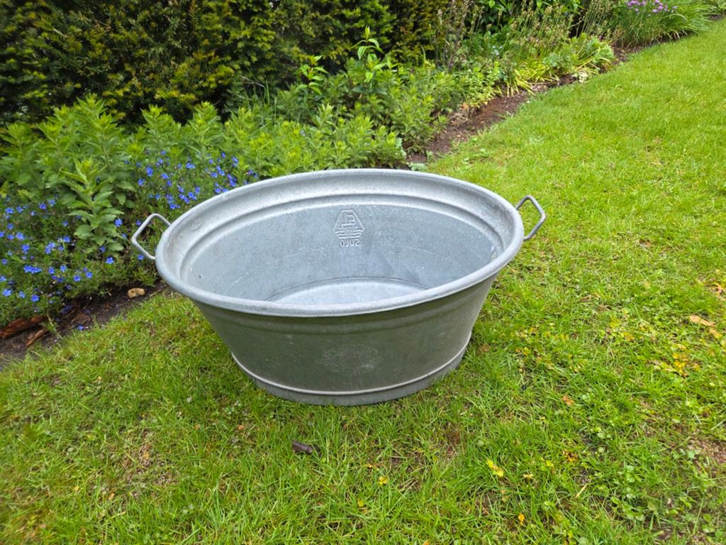 Brocante grote zinken teil, wastobbe Sulo waterdicht, Antiek en Kunst, Ophalen