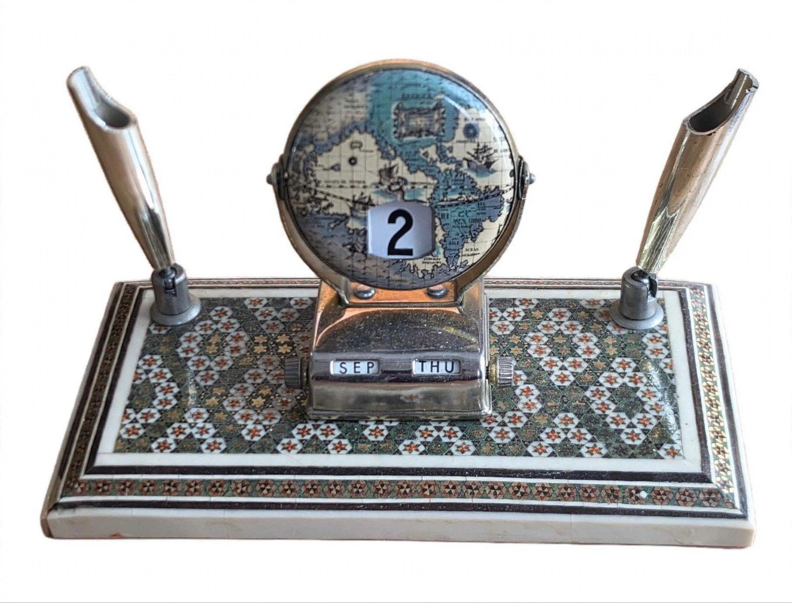 Vintage Khatam Bureau Set - Wereldbol Kalender & Penhouder, Antiek en Kunst, Ophalen of Verzenden
